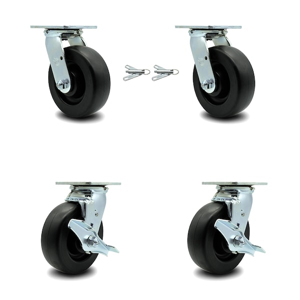 6 Inch Polyolefin Caster Set with Ball Bearings 2 Swivel Lock 2 Brake SCC
